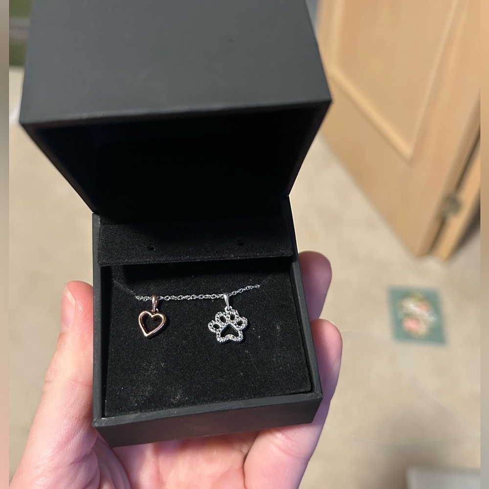 Diamond Accent Heart and Paw Pendant in Sterling Silver with 14K Rose Gold Plate